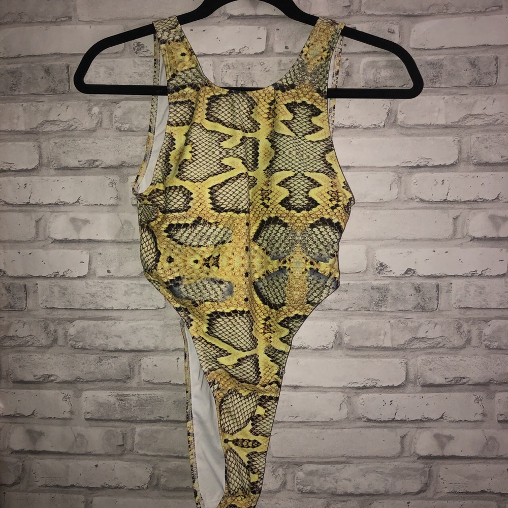 Yellow snakeskin highcut swimsuit
